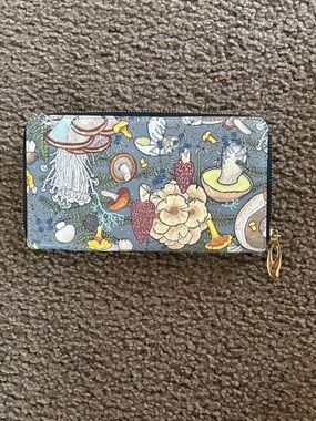 Floral & Mushroom Zip-Around Wallet in Blue